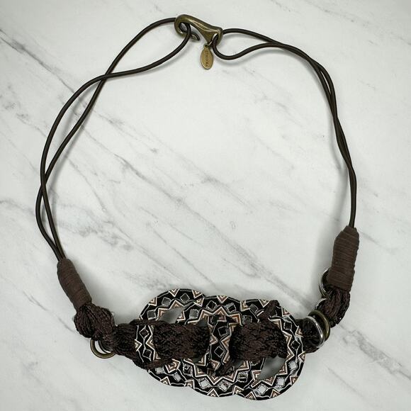 Chico's Brown Boho Stretch Cinch Belt Geometric Pattern M/L ✨ - Picture 1 of 10
